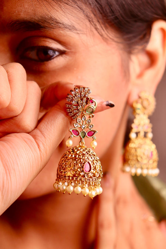 Mayur AD Green and Pink Earring