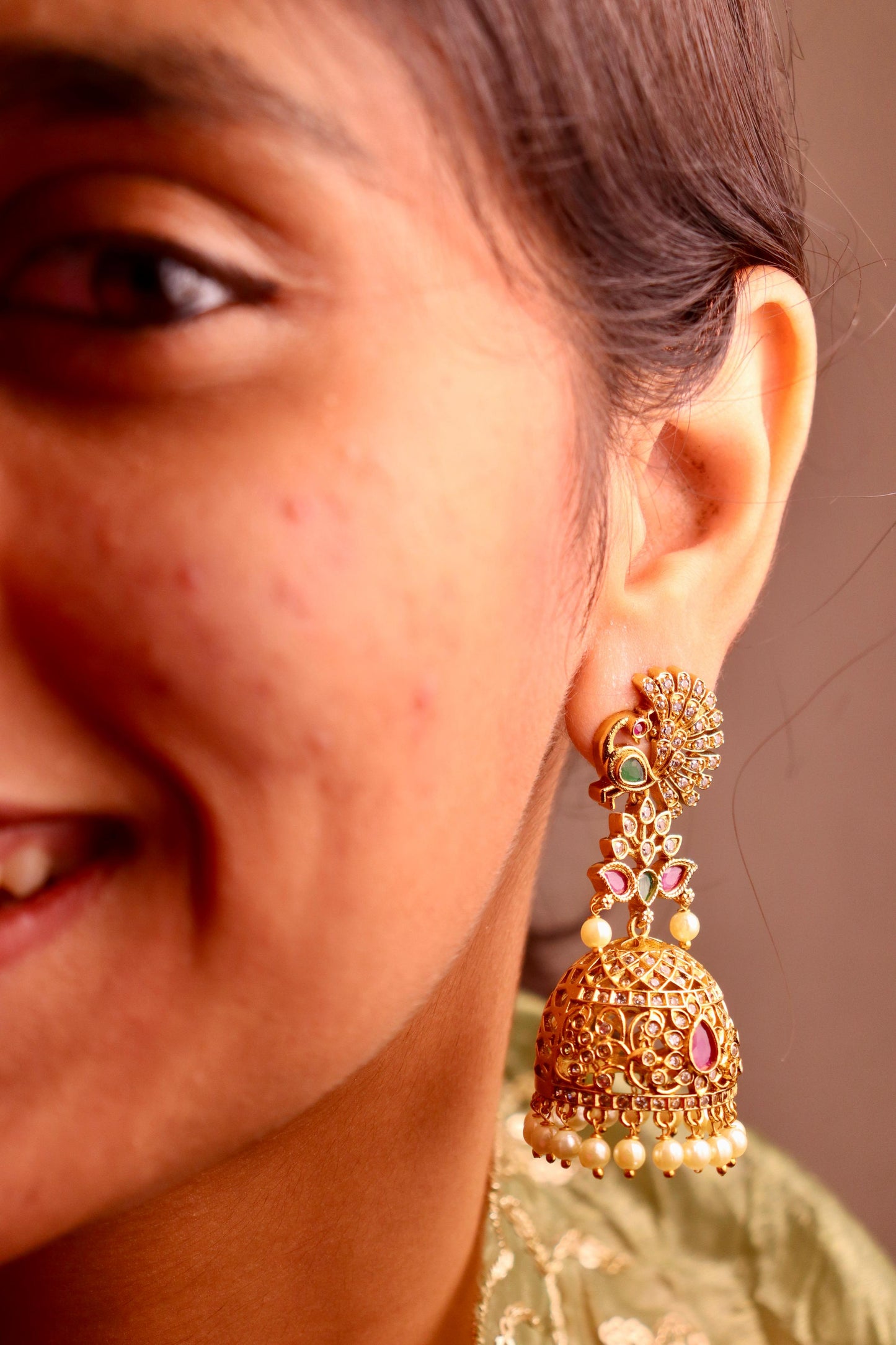 Mayur AD Green and Pink Earring