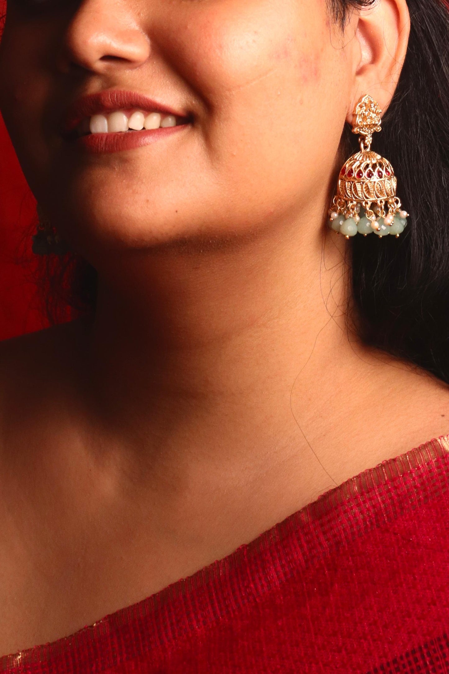 Sharvika Green Temple Jhumkas