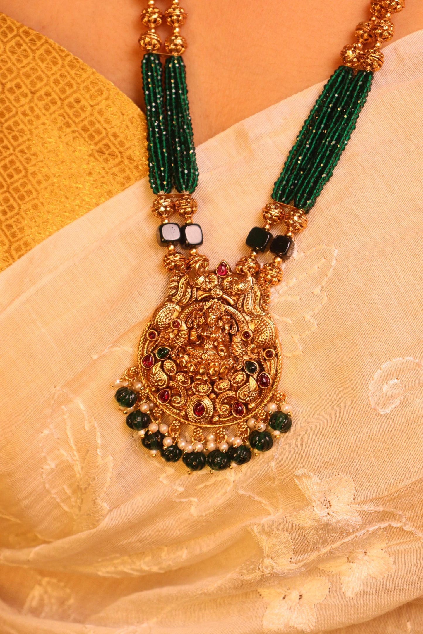 Mudra Green Laxmi Long Haaram