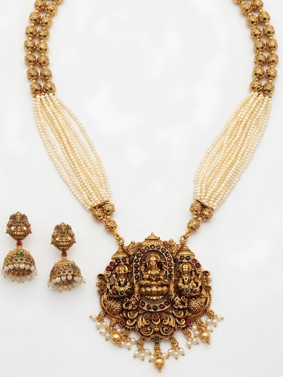 Mudra White Laxmi Long Haaram