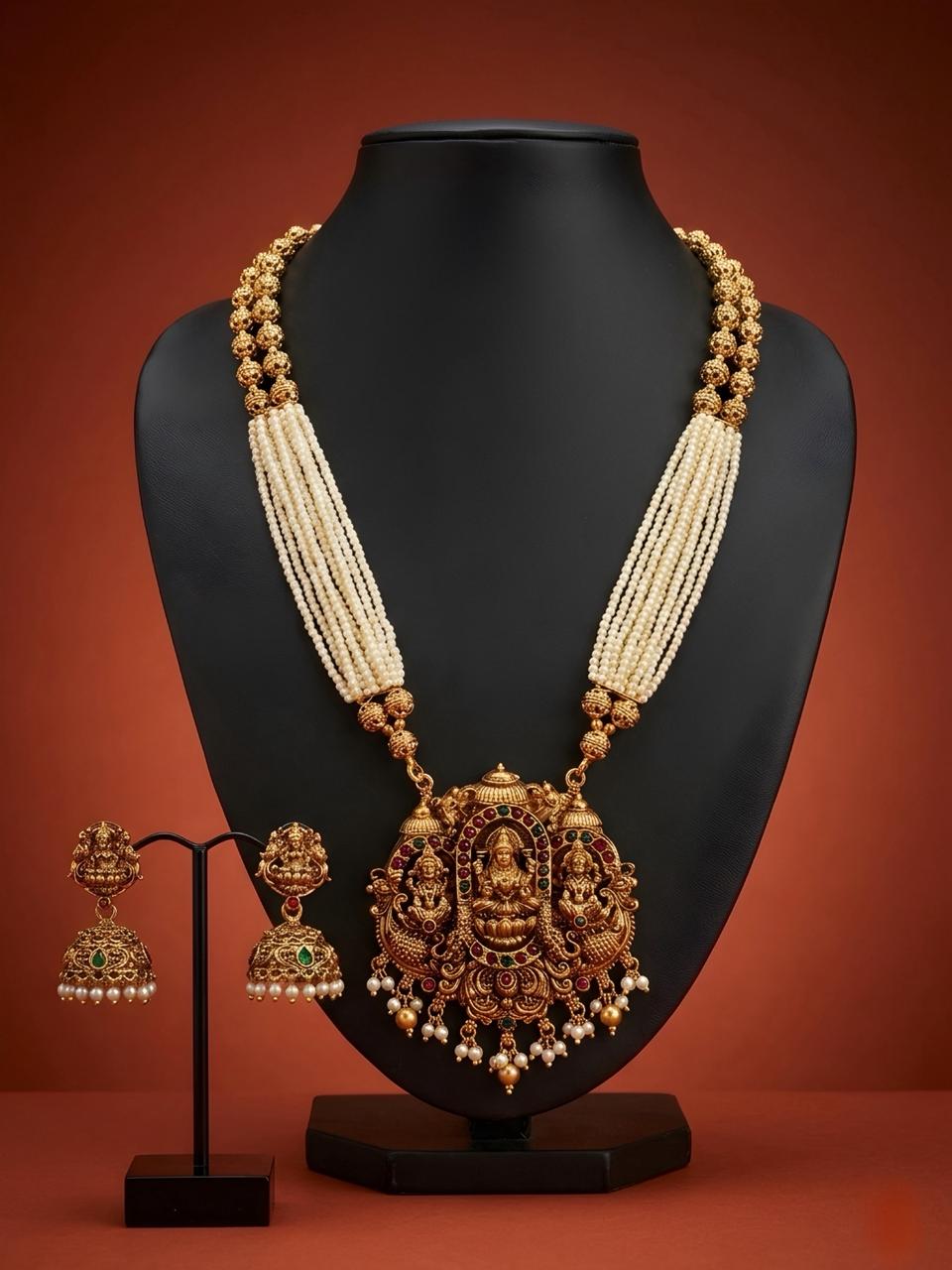 Mudra White Laxmi Long Haaram