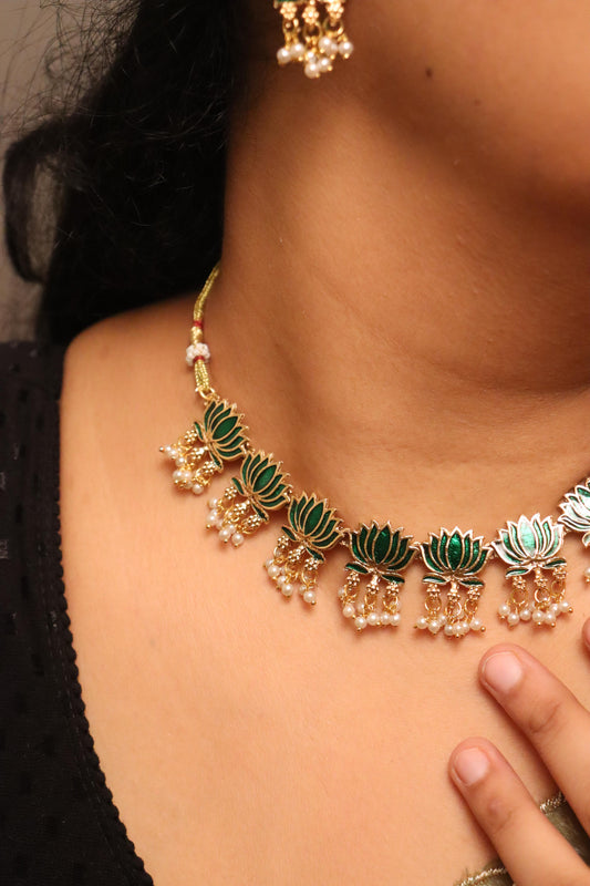 Padmini Green Lotus Necklace Set