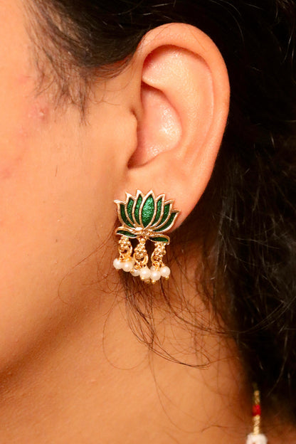 Padmini Green Lotus Necklace Set