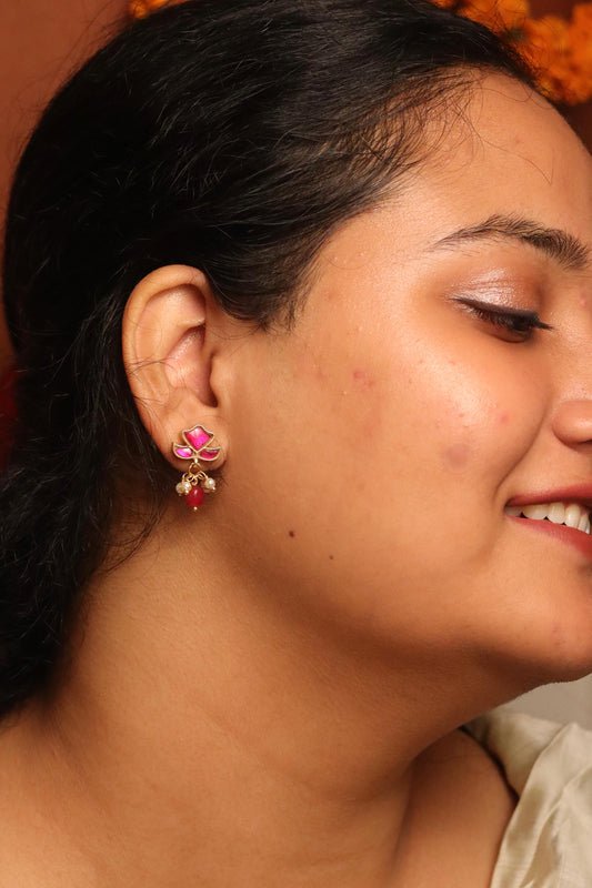Pink Meenakari Studs