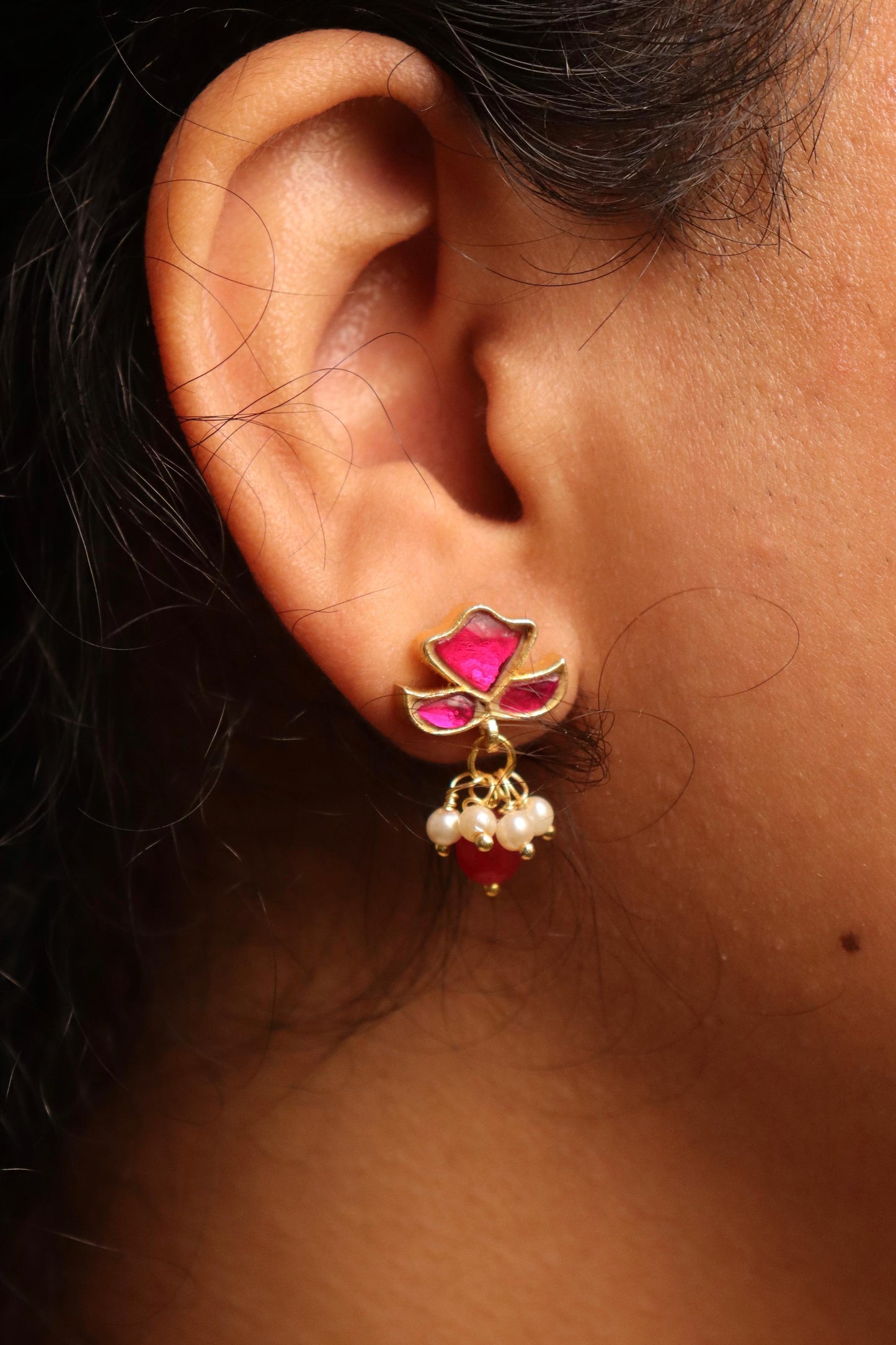 Pink Meenakari Studs
