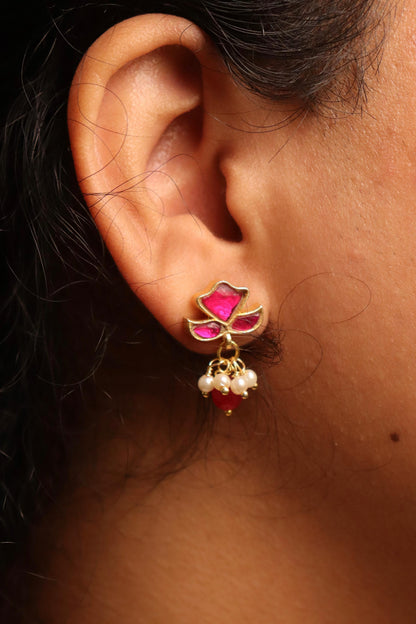 Pink Meenakari Studs