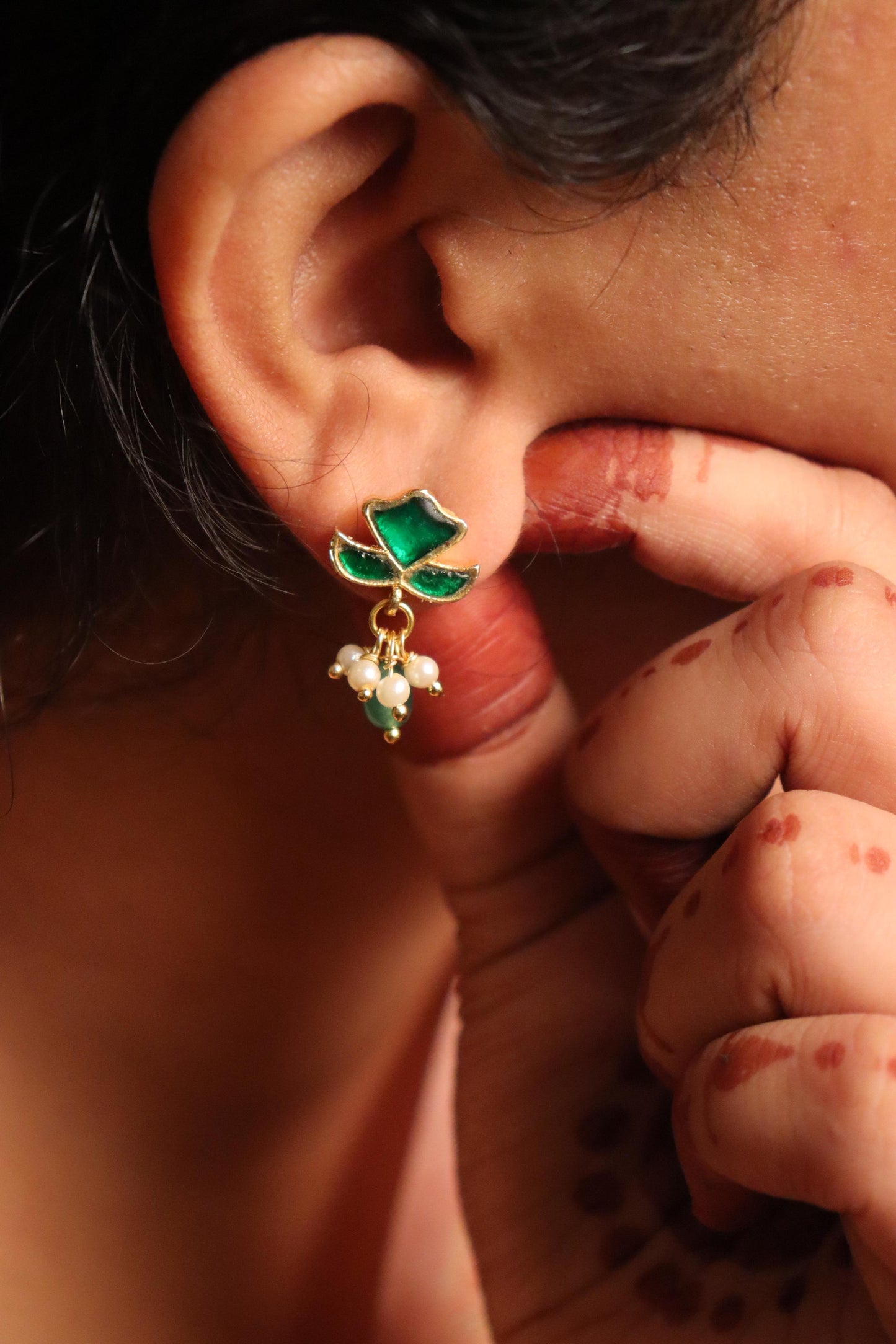Green Meenakari Studs
