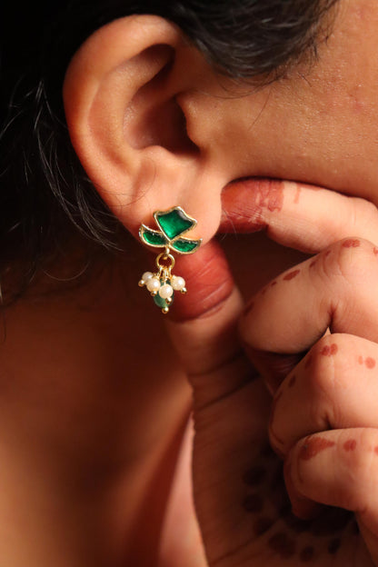 Green Meenakari Studs