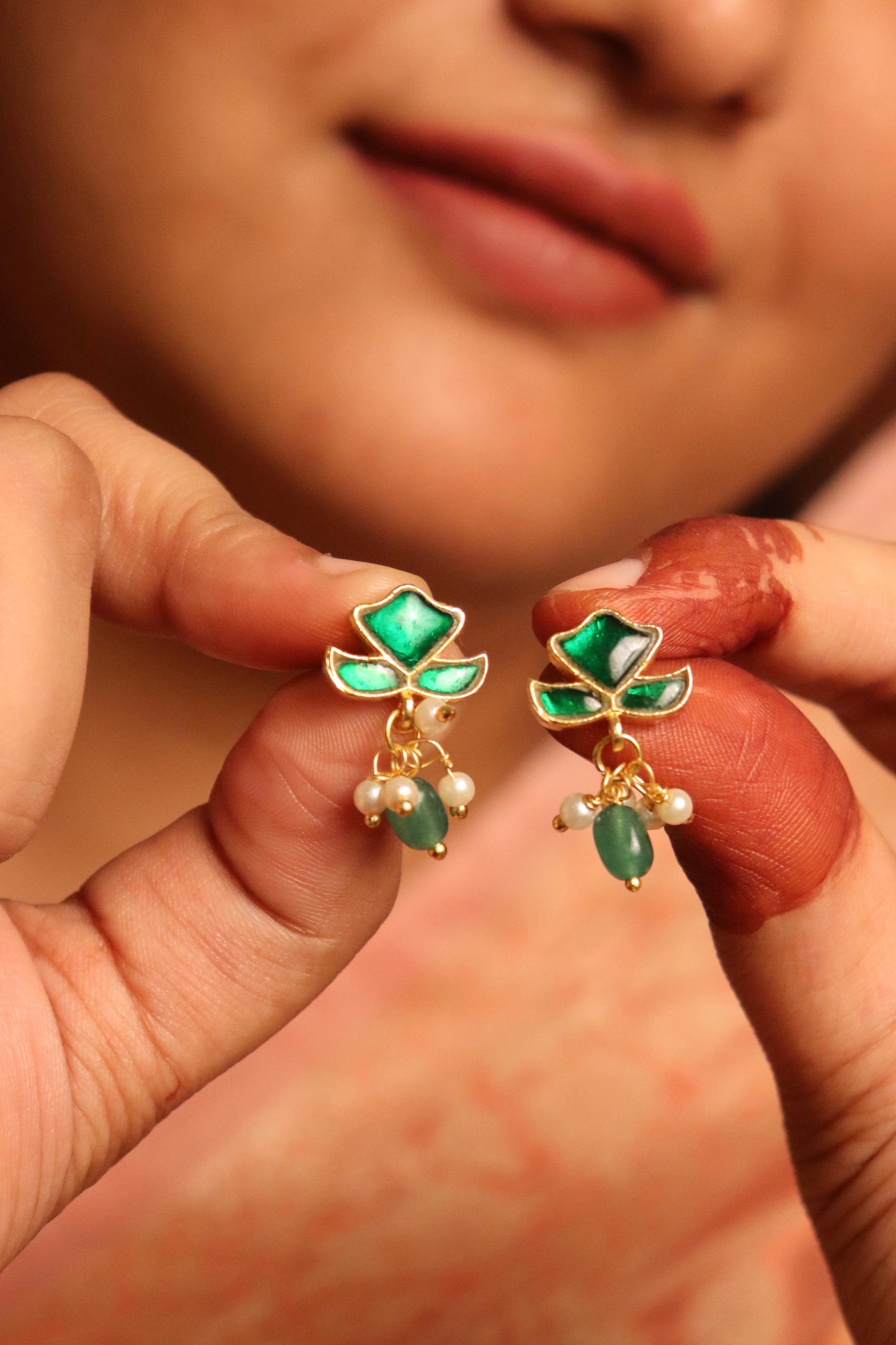 Green Meenakari Studs