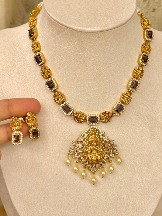 Geetha Purple AD Necklace Set