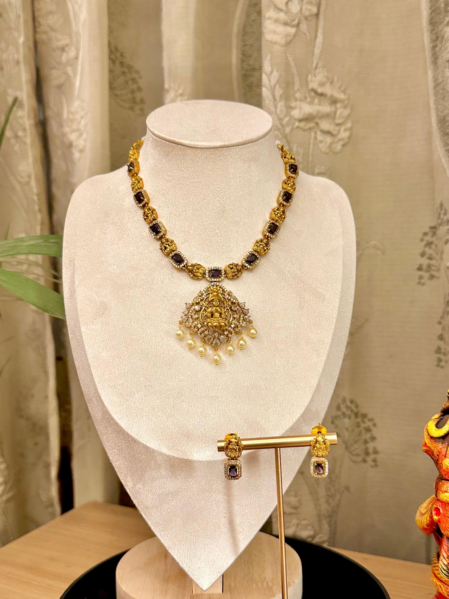Geetha Purple AD Necklace Set