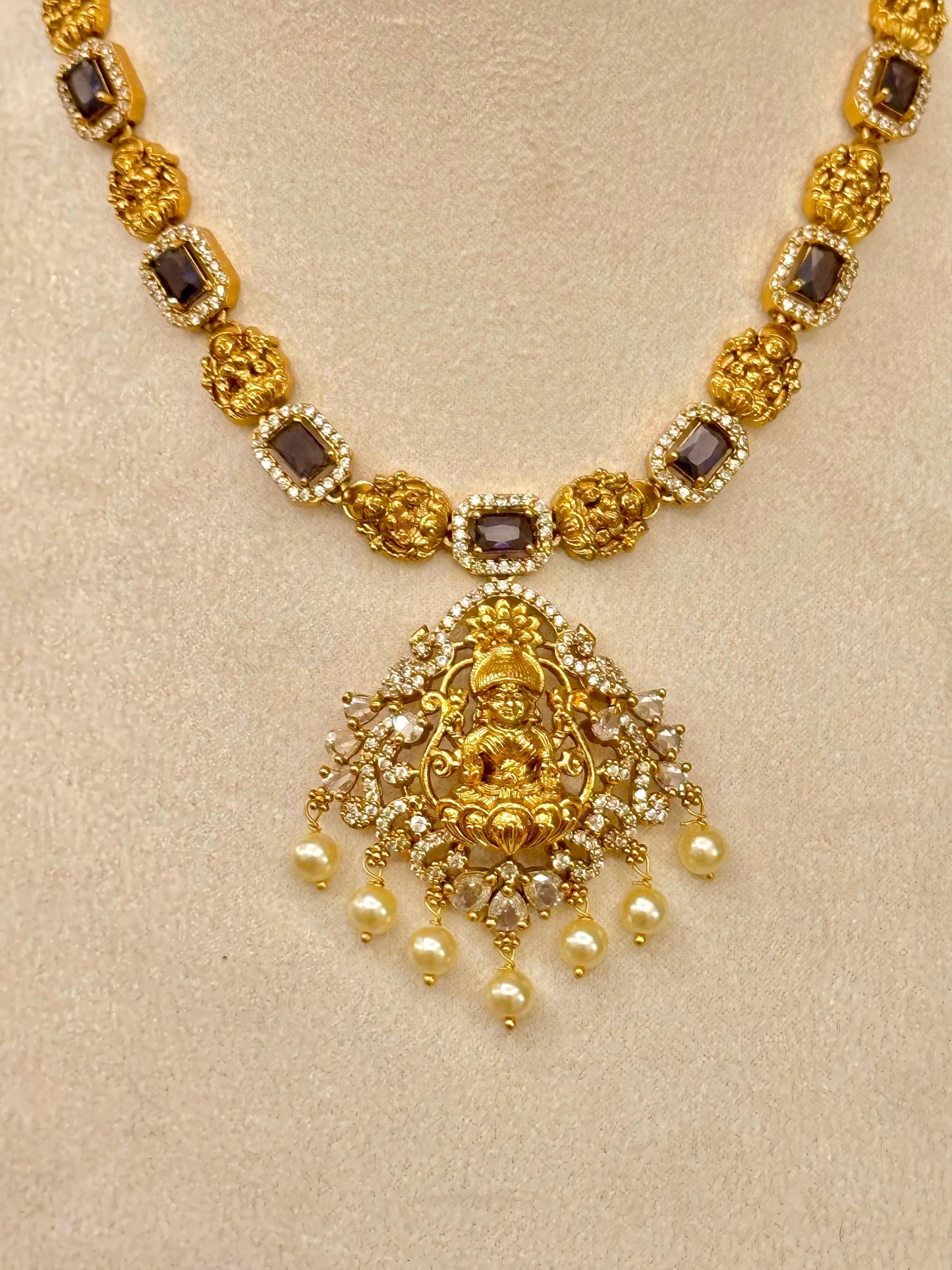 Geetha Purple AD Necklace Set