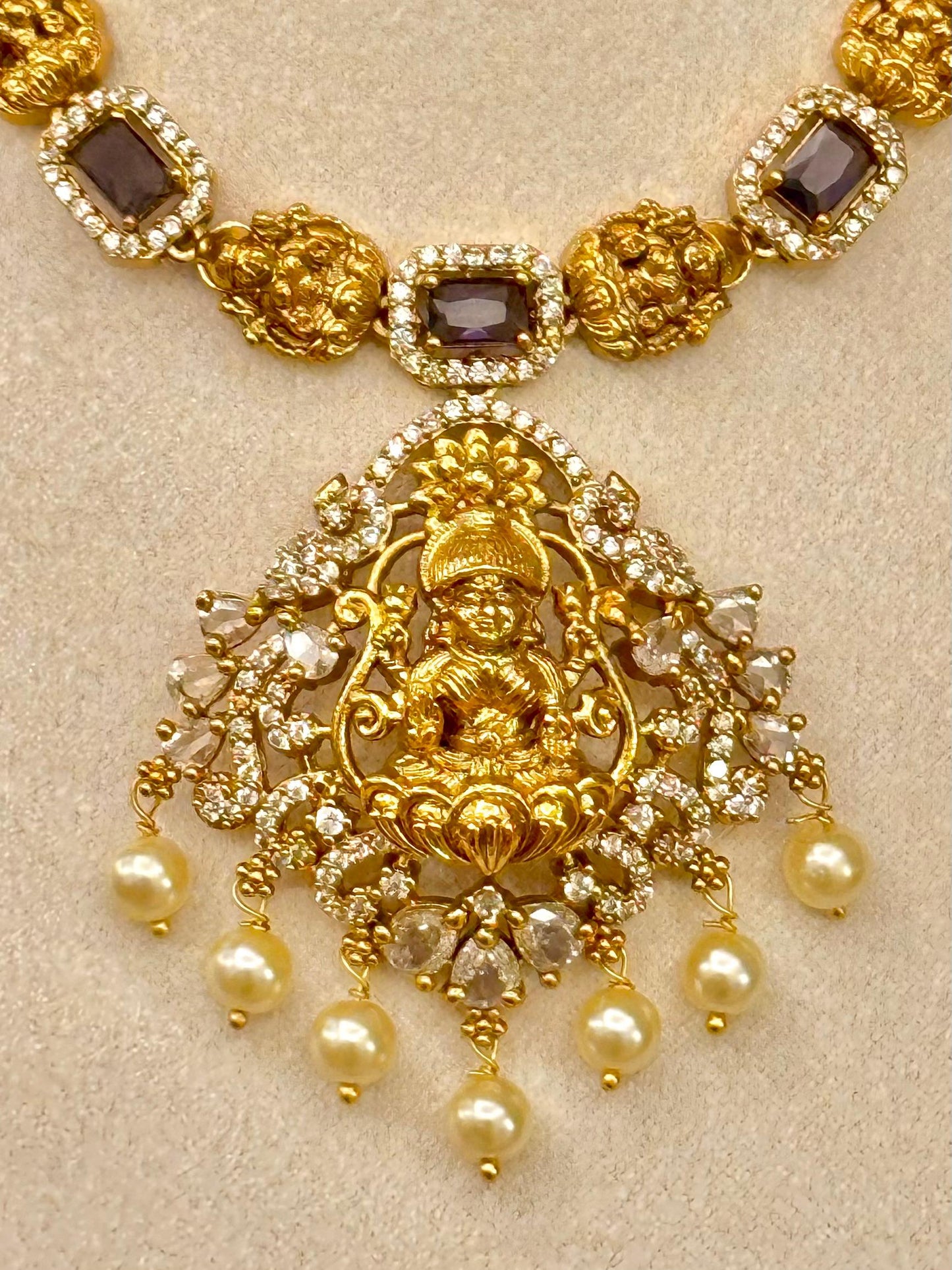 Geetha Purple AD Necklace Set
