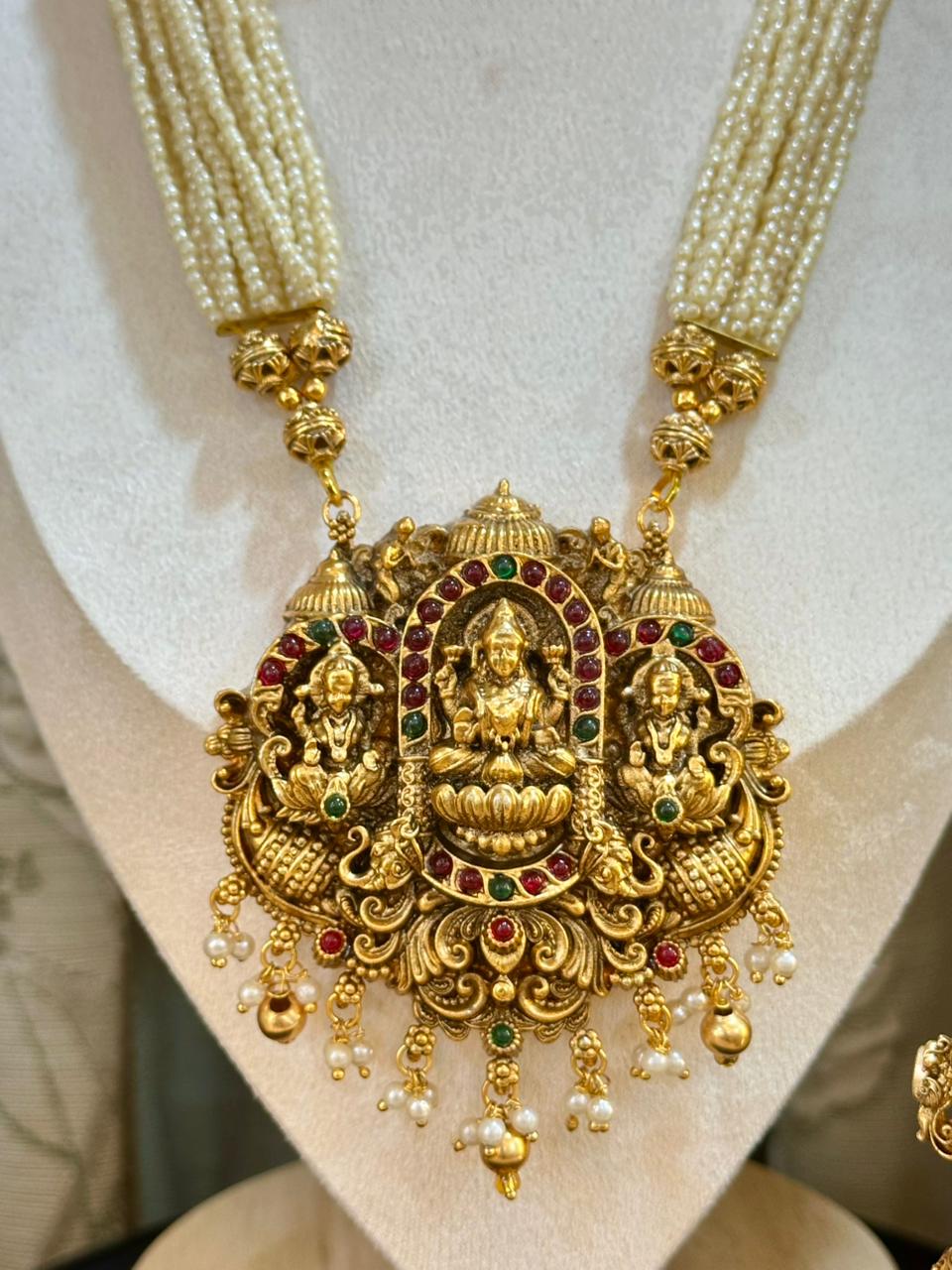 Mudra White Laxmi Long Haaram