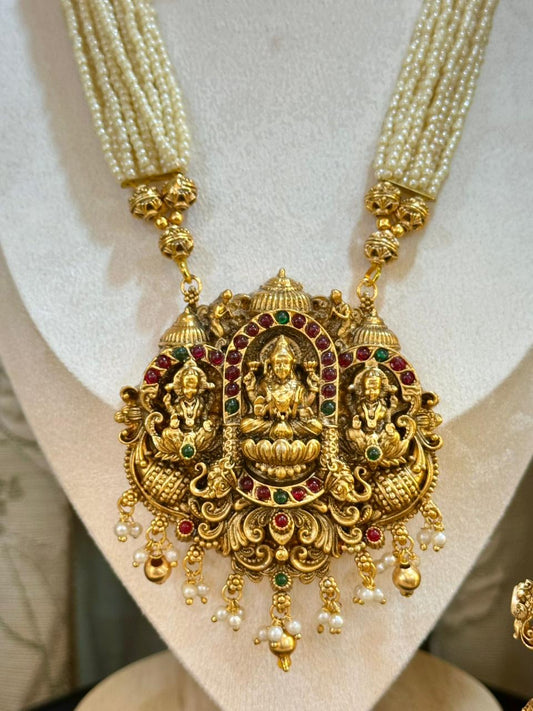 Mudra White Laxmi Long Haaram