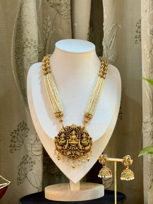 Mudra White Laxmi Long Haaram