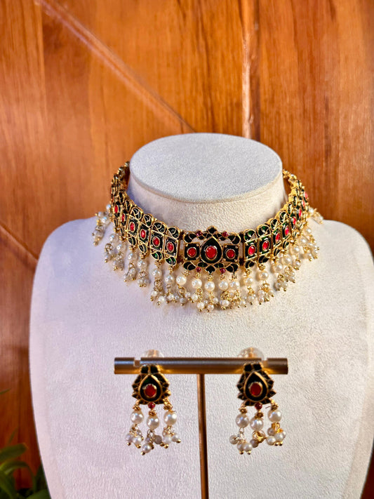 Green Meenakari Choker Set