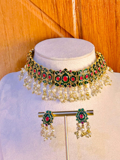 Green Meenakari Choker Set