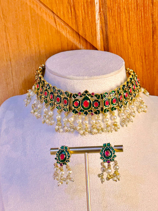 Green Meenakari Choker Set