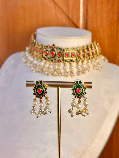 Green Meenakari Choker Set