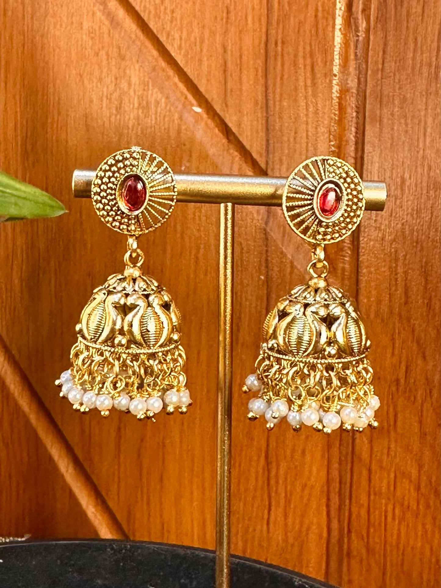 Radhika Red Gold Jhumkas