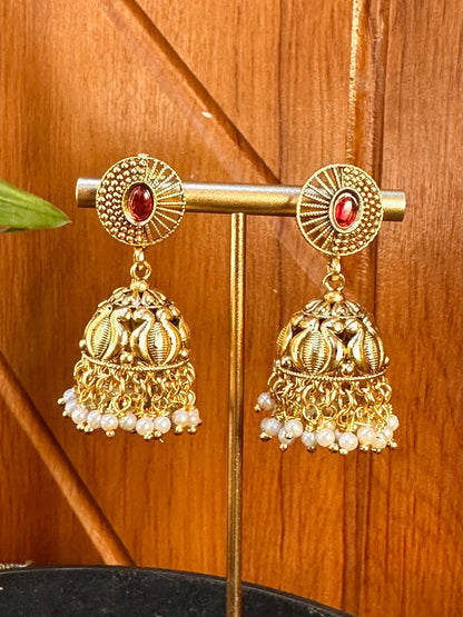 Radhika Red Gold Jhumkas