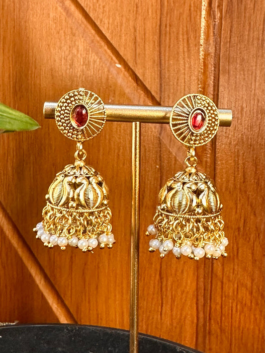 Radhika Red Gold Jhumkas