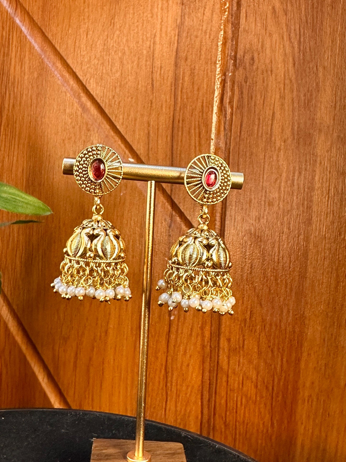 Radhika Red Gold Jhumkas