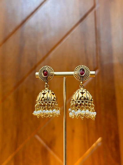 Radhika Red Gold Jhumkas