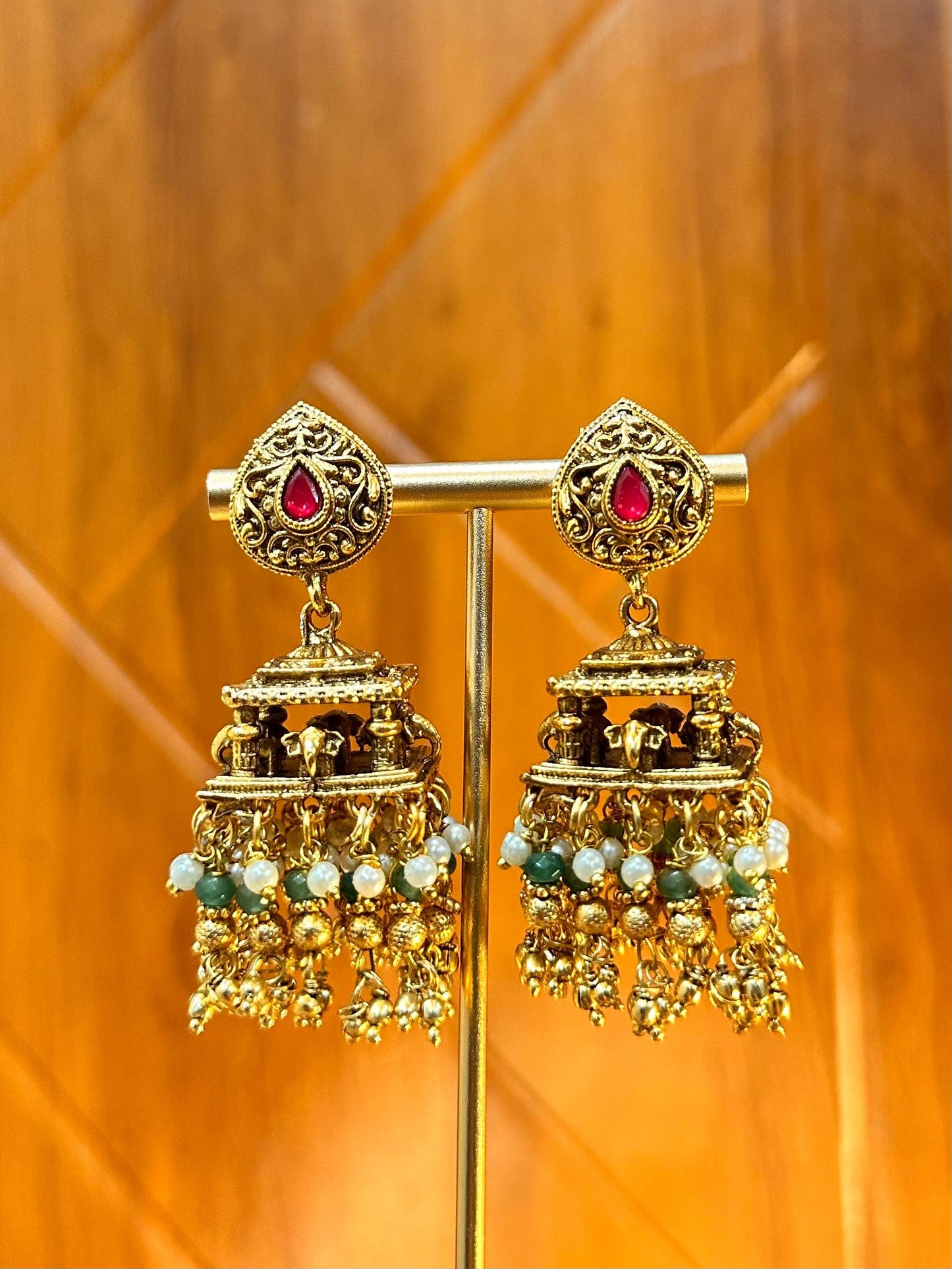 Green Elephant Jharokha Earrings