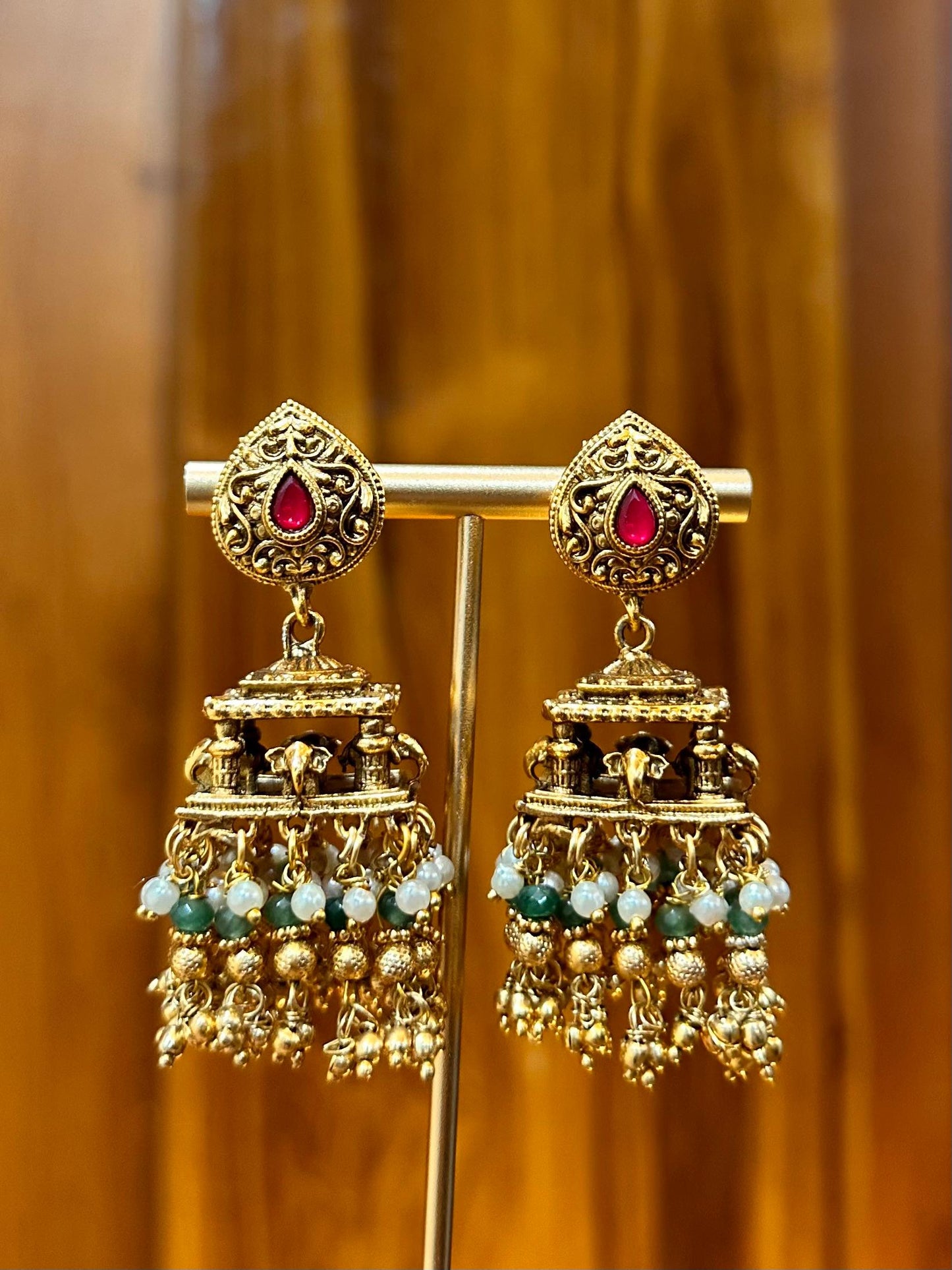 Green Elephant Jharokha Earrings