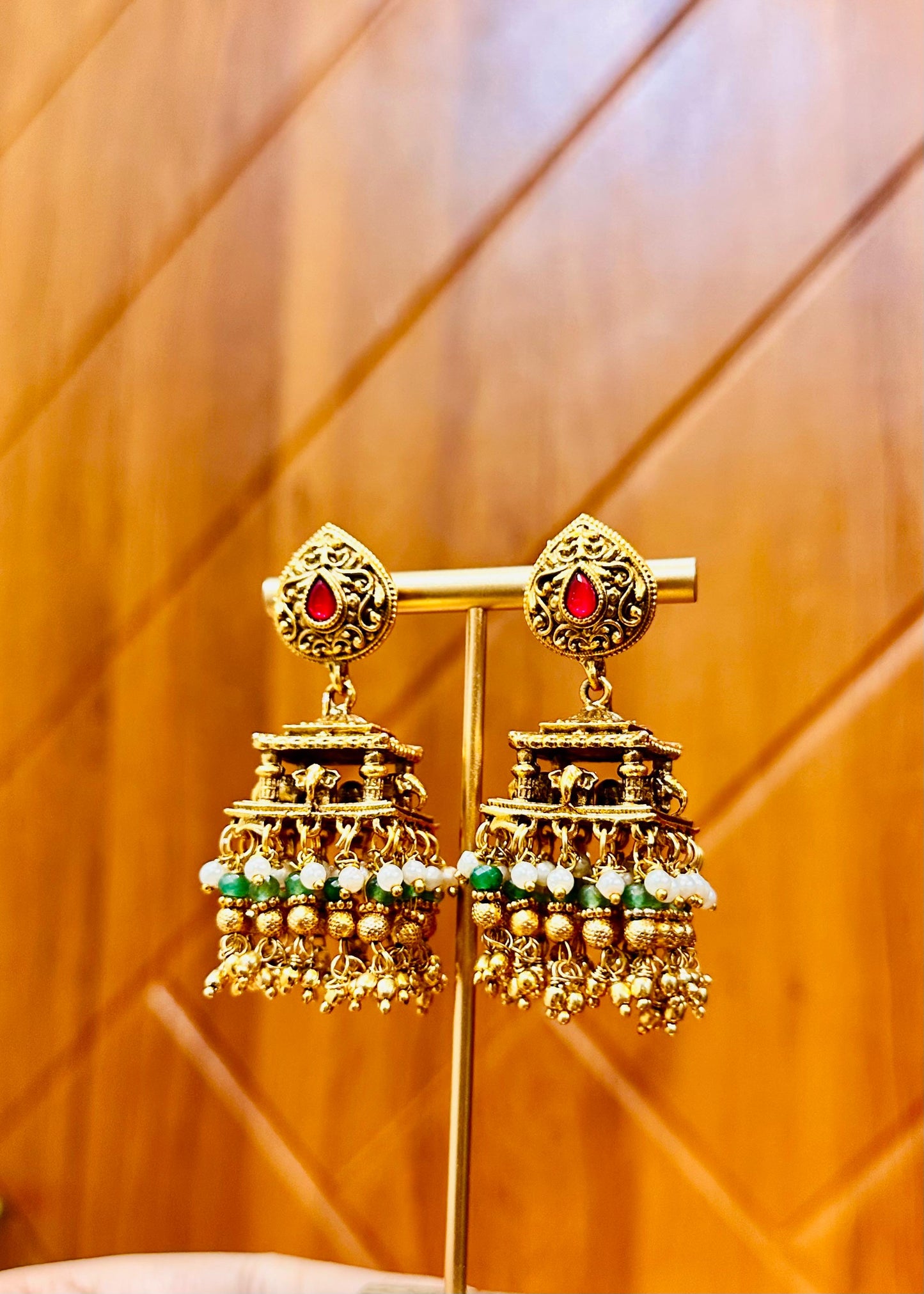 Green Elephant Jharokha Earrings