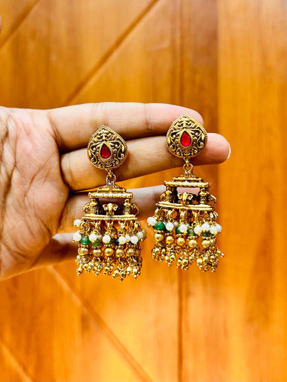 Green Elephant Jharokha Earrings