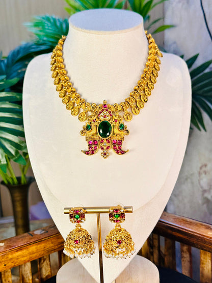 Viditha Green Stone Necklace Set