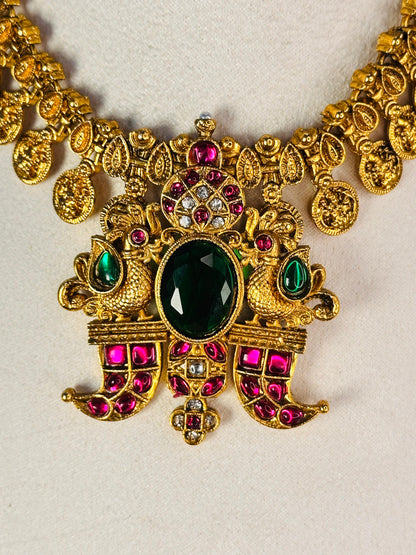 Viditha Green Stone Necklace Set