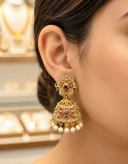 Mayur Pushpa AD Pearl Jhumkas
