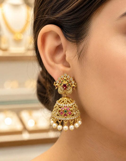 Mayur Pushpa AD Pearl Jhumkas