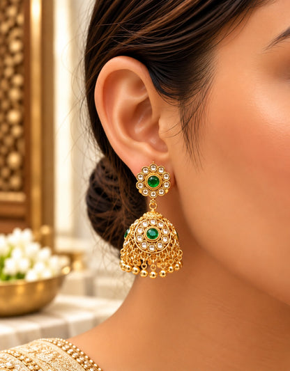 Chaya Green Kundan Earrings