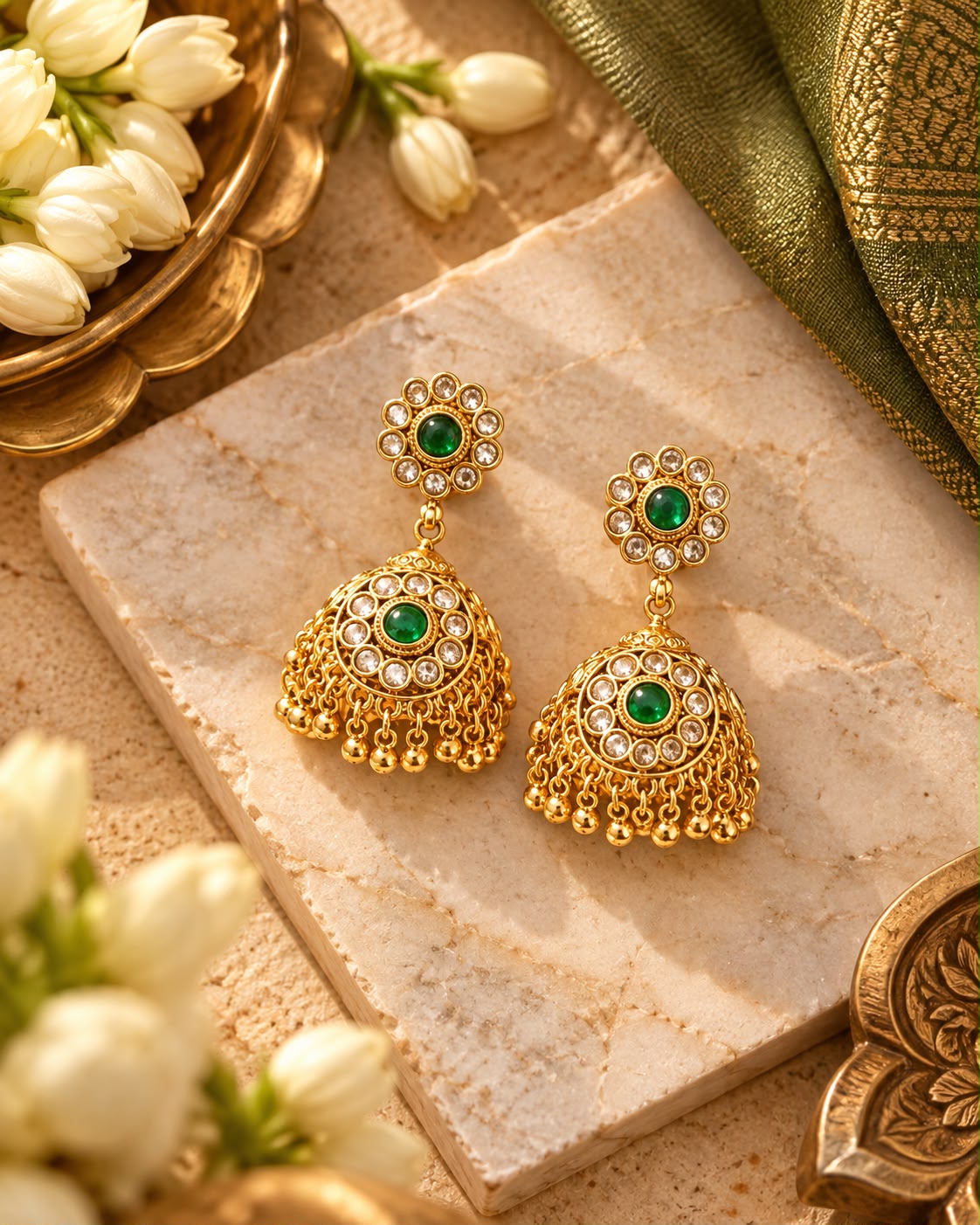 Chaya Green Kundan Earrings