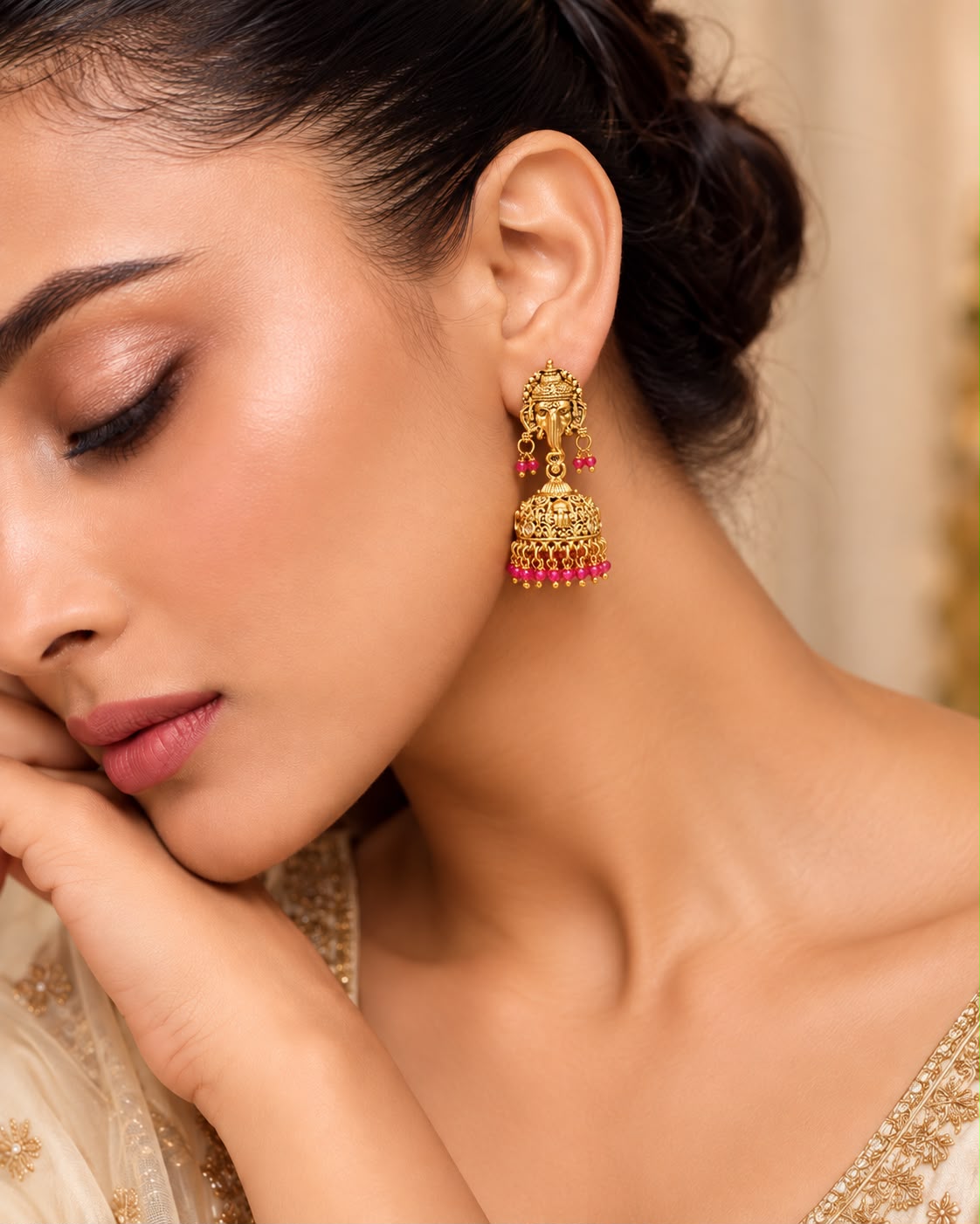 Gaja kamini Ruby Earrings