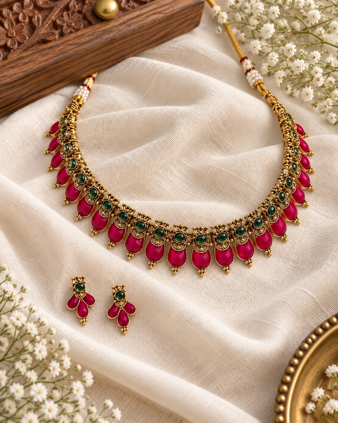 Pink Palakam Necklace Set