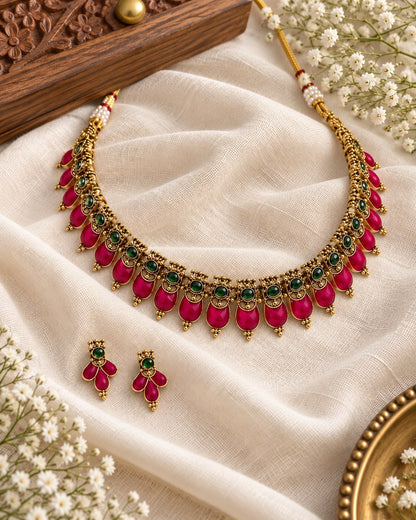 Pink Palakam Necklace Set