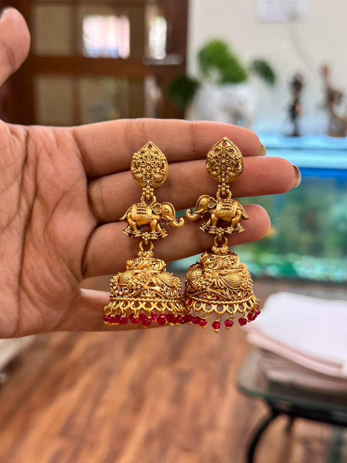 Gaja Red Jhumkas