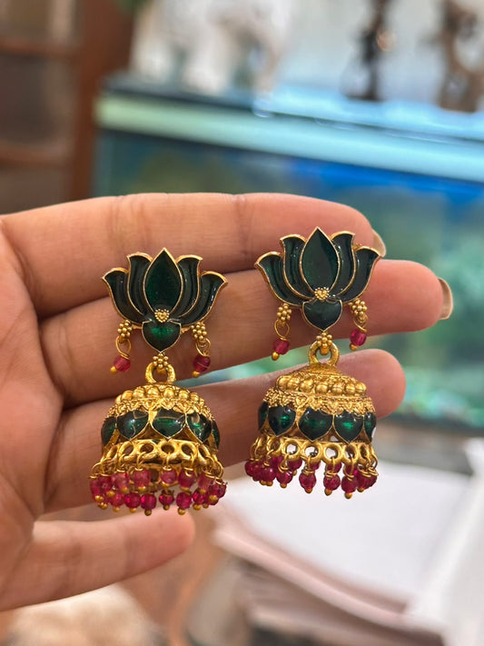 Green Lotus Jhumkas