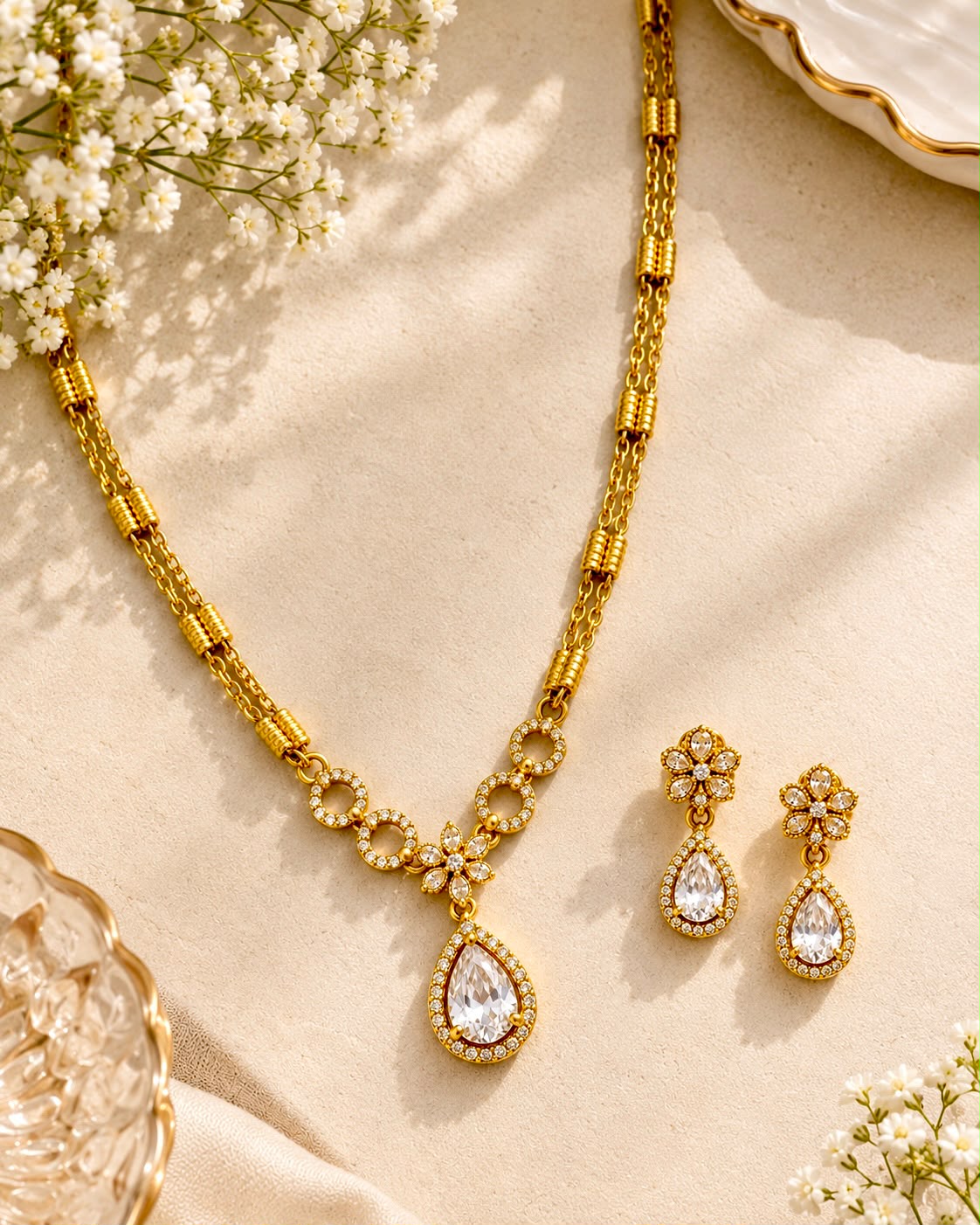 Crystal Drop Pendant Set