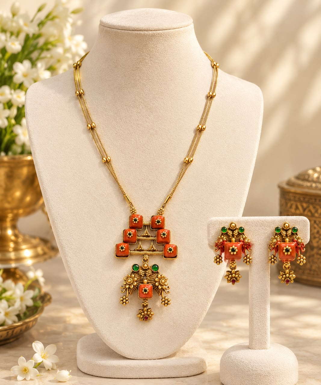 Kashvi Coral Pendant Set