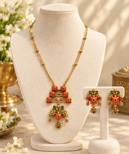 Kashvi Coral Pendant Set