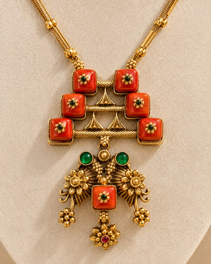 Kashvi Coral Pendant Set