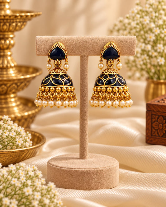 Blue Enamel Jhumkas
